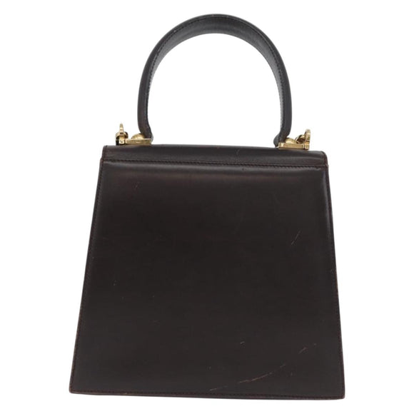 Salvatore Ferragamo Gancini Hand Bag Leather 2way Dark Brown Gold Auth LNZ456
