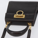 Salvatore Ferragamo Gancini Hand Bag Leather 2way Dark Brown Gold Auth LNZ456-6