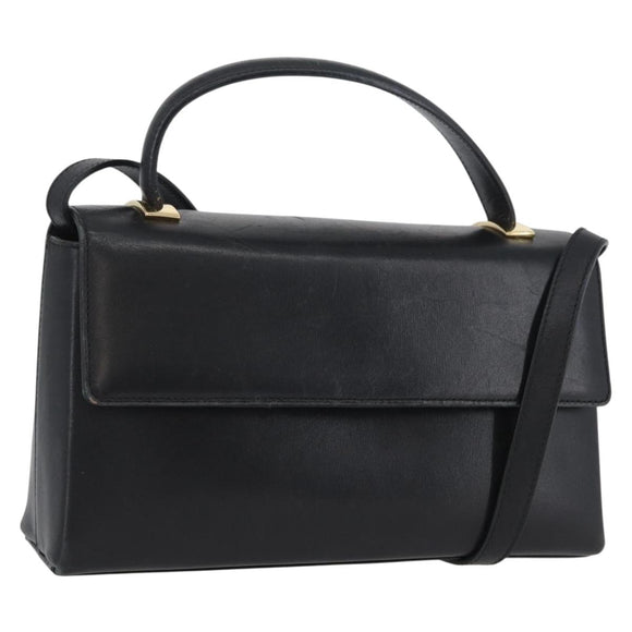 Salvatore Ferragamo Hand Bag Leather 2way Black Gold Auth LNZ457