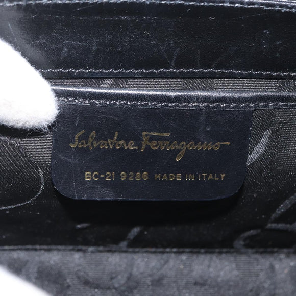 Salvatore Ferragamo Hand Bag Leather 2way Black Gold Auth LNZ457