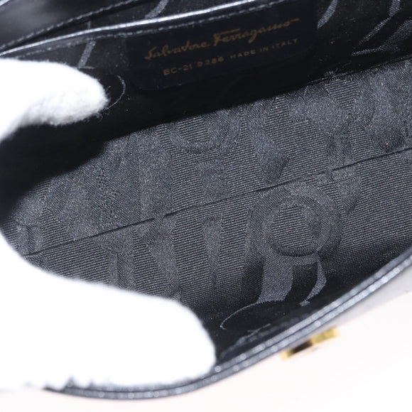 Salvatore Ferragamo Hand Bag Leather 2way Black Gold Auth LNZ457