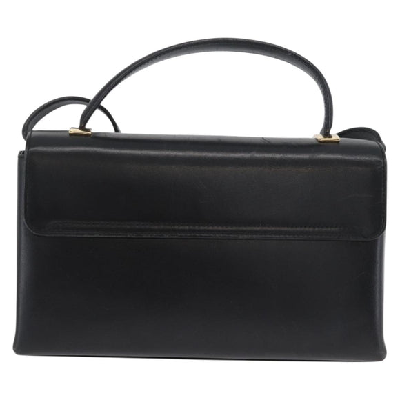 Salvatore Ferragamo Hand Bag Leather 2way Black Gold Auth LNZ457