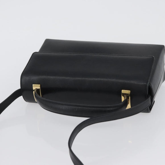 Salvatore Ferragamo Hand Bag Leather 2way Black Gold Auth LNZ457