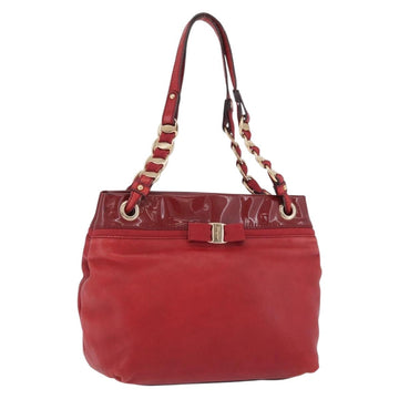 Salvatore Ferragamo Vala Tote Bag Leather Red Gold Auth LNZ476