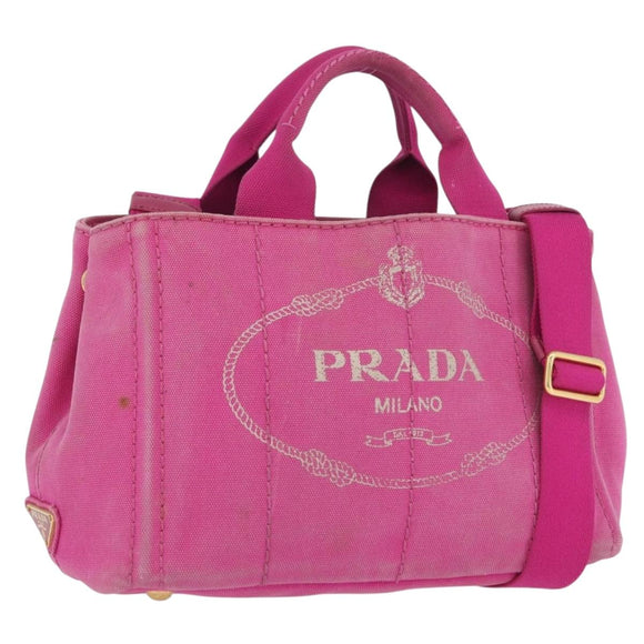 PRADA Canapa PM Hand Bag Canvas 2way Pink Gold Auth LNZ478
