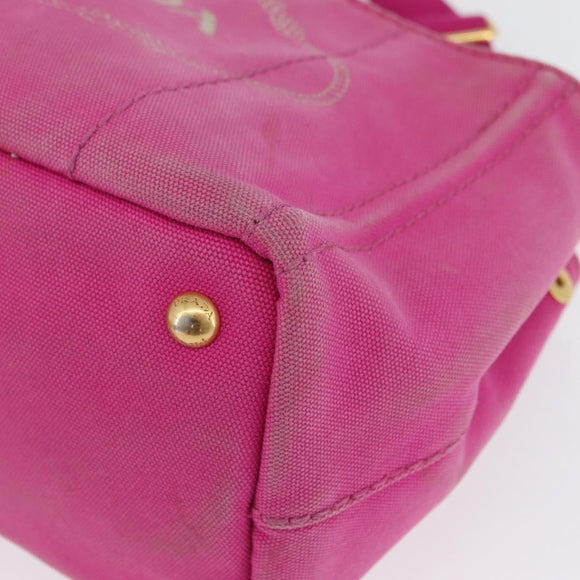 PRADA Canapa PM Hand Bag Canvas 2way Pink Gold Auth LNZ478
