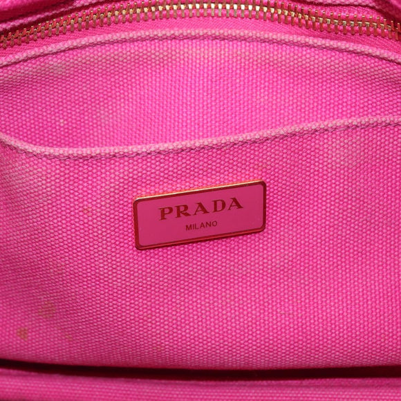 PRADA Canapa PM Hand Bag Canvas 2way Pink Gold Auth LNZ478