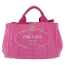 PRADA Canapa PM Hand Bag Canvas 2way Pink Gold Auth LNZ478-2