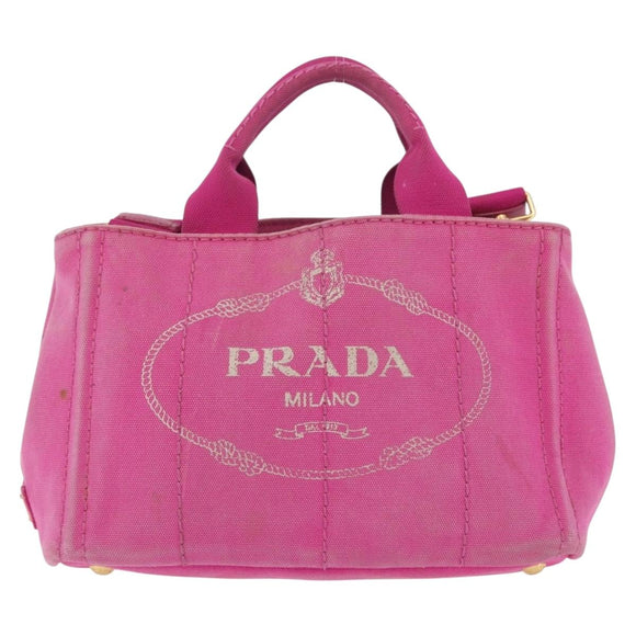 PRADA Canapa PM Hand Bag Canvas 2way Pink Gold Auth LNZ478