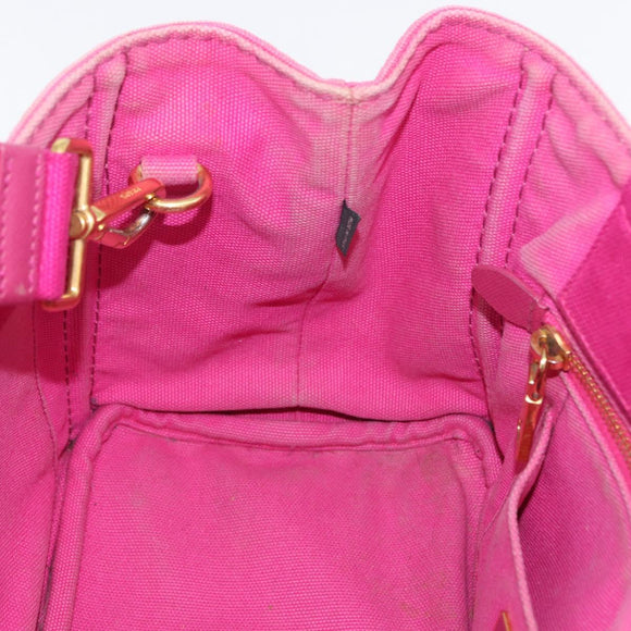 PRADA Canapa PM Hand Bag Canvas 2way Pink Gold Auth LNZ478