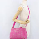 PRADA Canapa PM Hand Bag Canvas 2way Pink Gold Auth LNZ478-25
