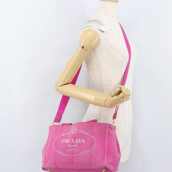 PRADA Canapa PM Hand Bag Canvas 2way Pink Gold Auth LNZ478