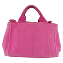 PRADA Canapa PM Hand Bag Canvas 2way Pink Gold Auth LNZ478-3