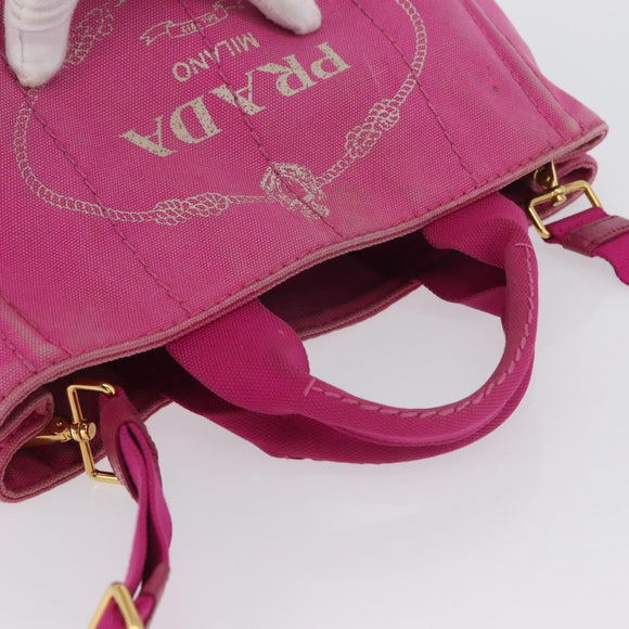 PRADA Canapa PM Hand Bag Canvas 2way Pink Gold Auth LNZ478