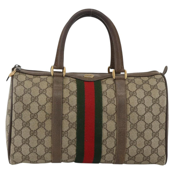 GUCCI GG Supreme Web Sherry Line Boston Bag PVC Beige Gold 58 02 007 Auth LNZ480