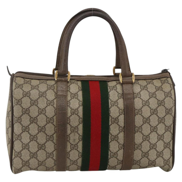 GUCCI GG Supreme Web Sherry Line Boston Bag PVC Beige Gold 58 02 007 Auth LNZ480