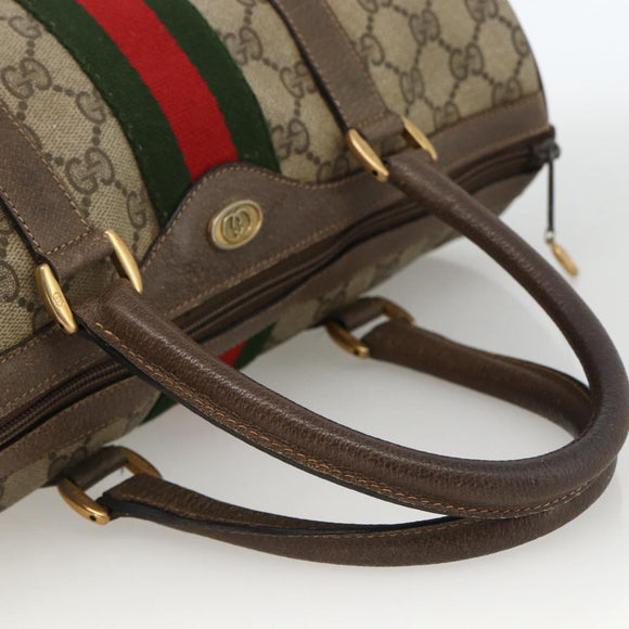 GUCCI GG Supreme Web Sherry Line Boston Bag PVC Beige Gold 58 02 007 Auth LNZ480