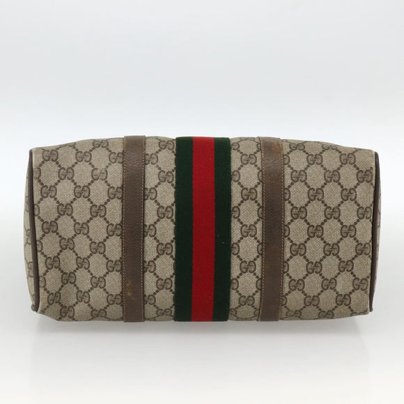 GUCCI GG Supreme Web Sherry Line Boston Bag PVC Beige Gold 58 02 007 Auth LNZ480