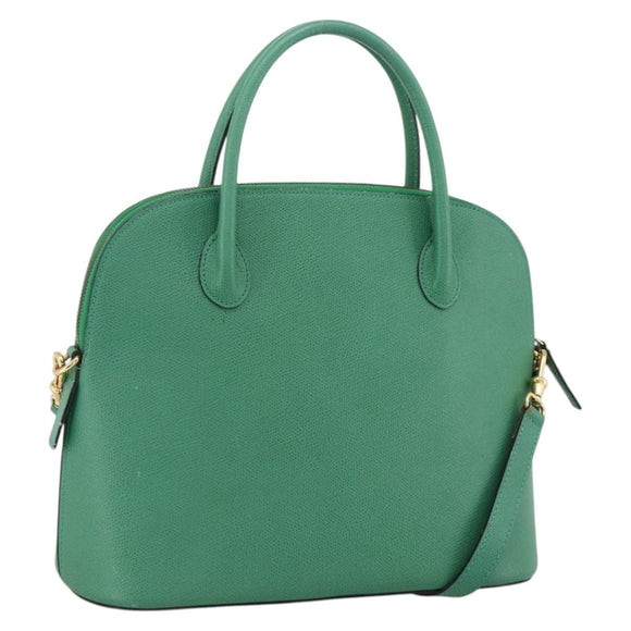 CELINE Hand Bag Leather 2way Green Gold Auth LNZ486