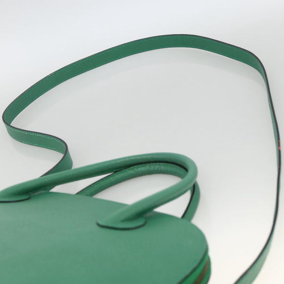 CELINE Hand Bag Leather 2way Green Gold Auth LNZ486