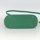 CELINE Hand Bag Leather 2way Green Gold Auth LNZ486-5