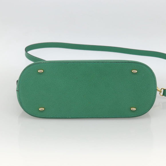 CELINE Hand Bag Leather 2way Green Gold Auth LNZ486