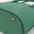 CELINE Hand Bag Leather 2way Green Gold Auth LNZ486-15