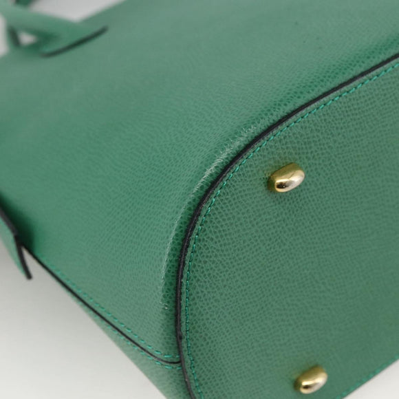 CELINE Hand Bag Leather 2way Green Gold Auth LNZ486