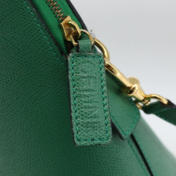 CELINE Hand Bag Leather 2way Green Gold Auth LNZ486
