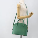CELINE Hand Bag Leather 2way Green Gold Auth LNZ486-24