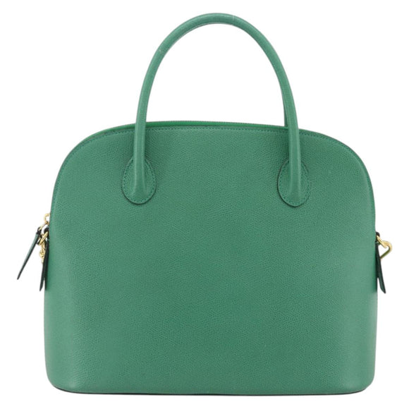 CELINE Hand Bag Leather 2way Green Gold Auth LNZ486
