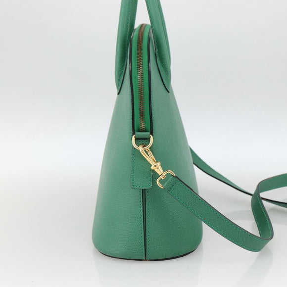 CELINE Hand Bag Leather 2way Green Gold Auth LNZ486