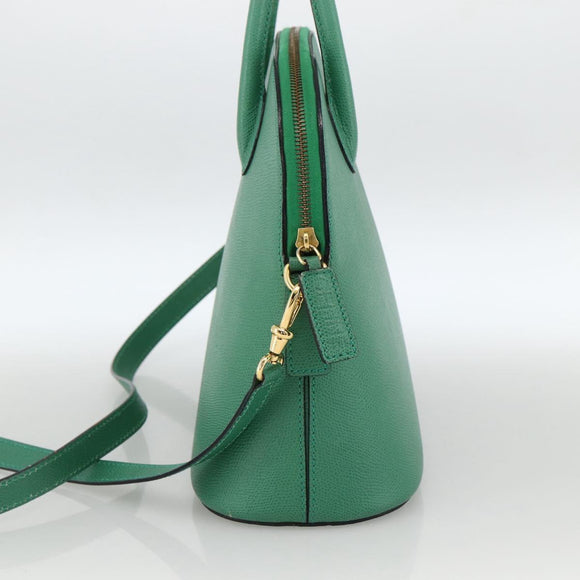 CELINE Hand Bag Leather 2way Green Gold Auth LNZ486
