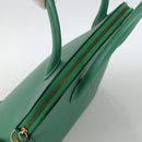 CELINE Hand Bag Leather 2way Green Gold Auth LNZ486-6