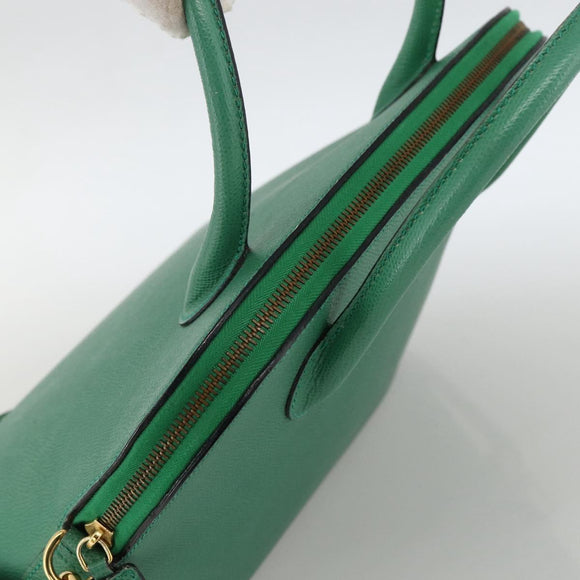 CELINE Hand Bag Leather 2way Green Gold Auth LNZ486