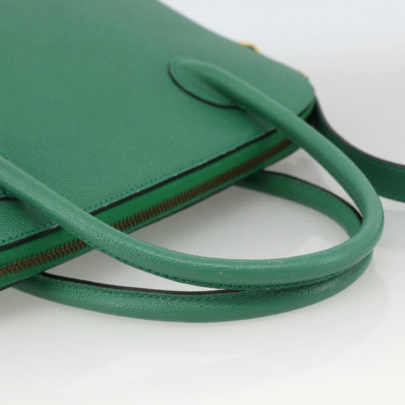 CELINE Hand Bag Leather 2way Green Gold Auth LNZ486