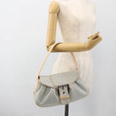 CELINE C Macadam Canvas Shoulder Bag Light Blue Silver Auth LNZ508V-23