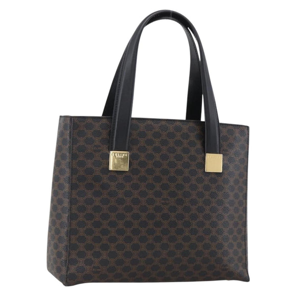 CELINE Macadam Canvas Hand Bag PVC Leather Black Gold Auth LNZ528
