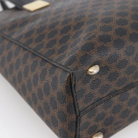 CELINE Macadam Canvas Hand Bag PVC Leather Black Gold Auth LNZ528
