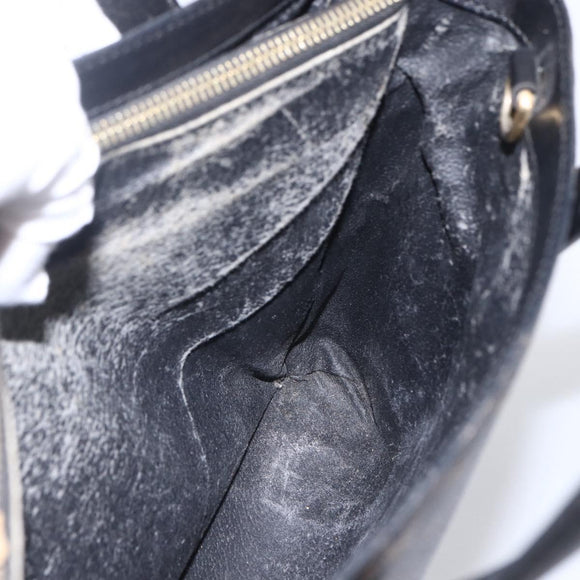 CELINE Macadam Canvas Hand Bag PVC Leather Black Gold Auth LNZ528