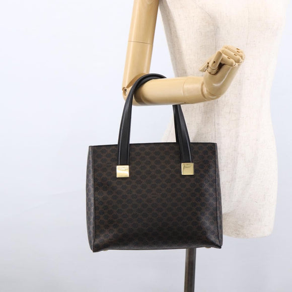 CELINE Macadam Canvas Hand Bag PVC Leather Black Gold Auth LNZ528