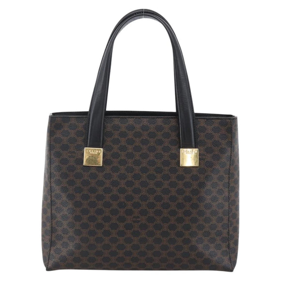 CELINE Macadam Canvas Hand Bag PVC Leather Black Gold Auth LNZ528