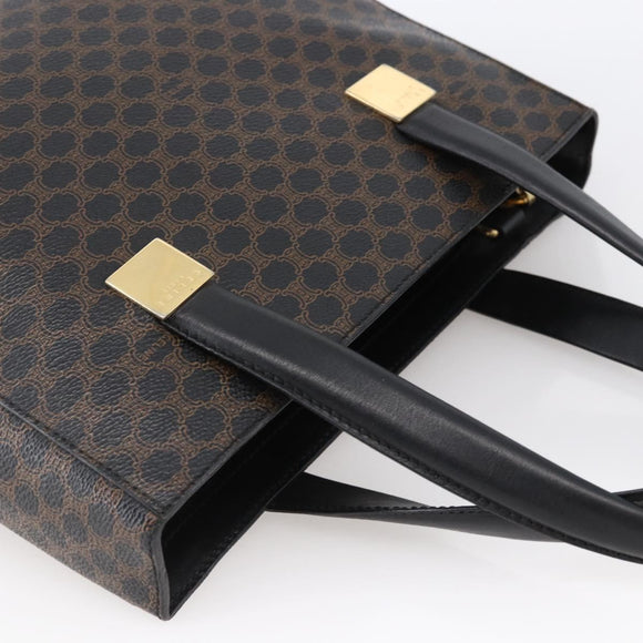 CELINE Macadam Canvas Hand Bag PVC Leather Black Gold Auth LNZ528