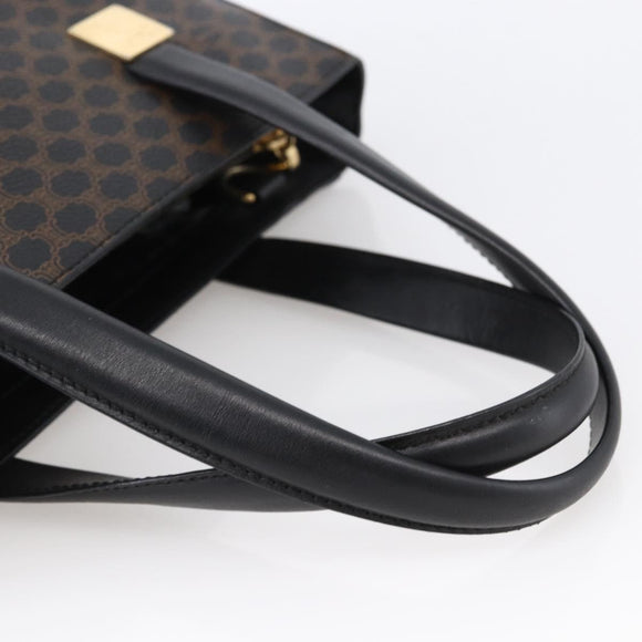 CELINE Macadam Canvas Hand Bag PVC Leather Black Gold Auth LNZ528