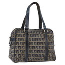 FENDI Zucchino Canvas Hand Bag Navy Silver Auth LNZ529-1