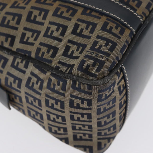 FENDI Zucchino Canvas Hand Bag Navy Silver Auth LNZ529