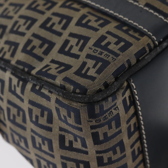 FENDI Zucchino Canvas Hand Bag Navy Silver Auth LNZ529