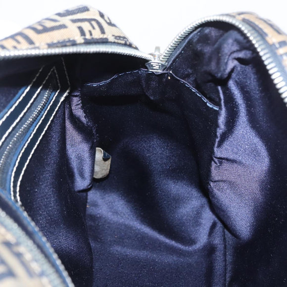 FENDI Zucchino Canvas Hand Bag Navy Silver Auth LNZ529