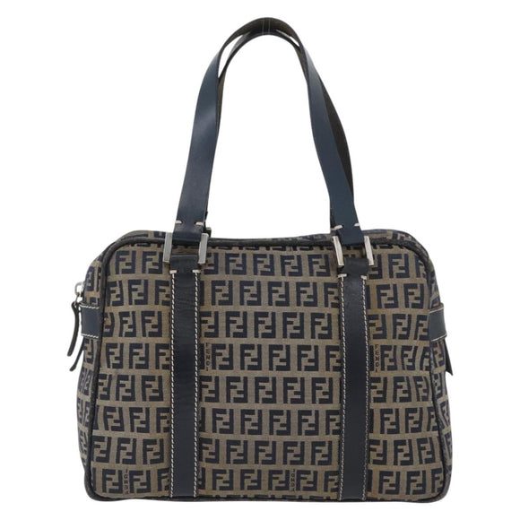 FENDI Zucchino Canvas Hand Bag Navy Silver Auth LNZ529