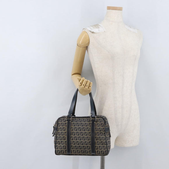 FENDI Zucchino Canvas Hand Bag Navy Silver Auth LNZ529